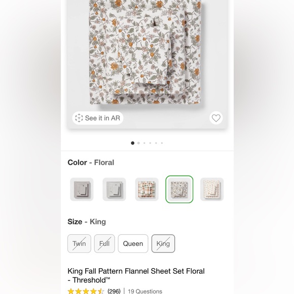 ISO : LOOKING .. threshold flannel floral sheet . King size . From target . 👀 - Picture 1 of 1